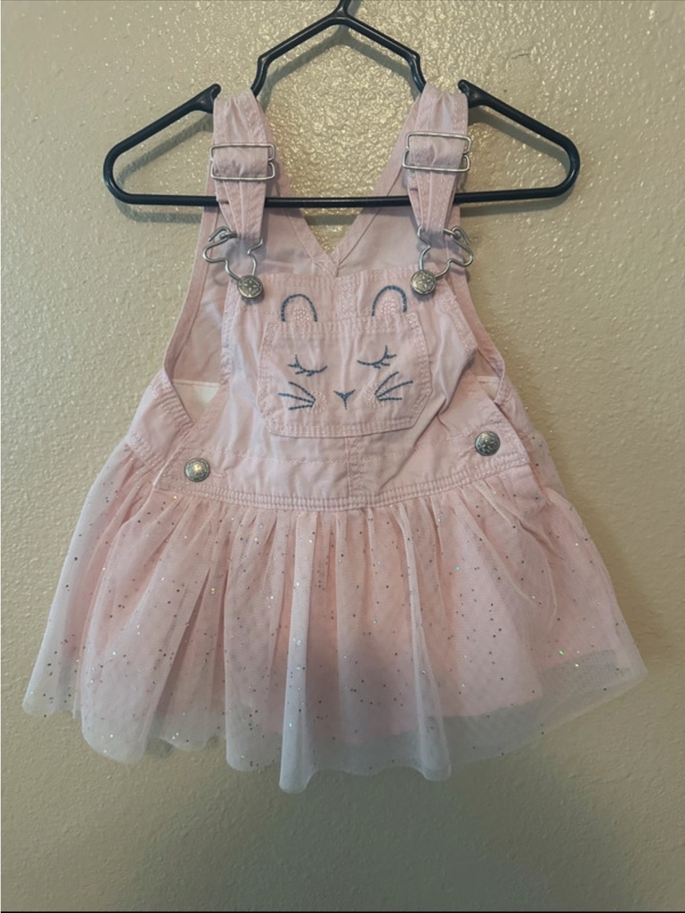Carter's Light Pink Tulle Overall Dress with Cat Face Pocket